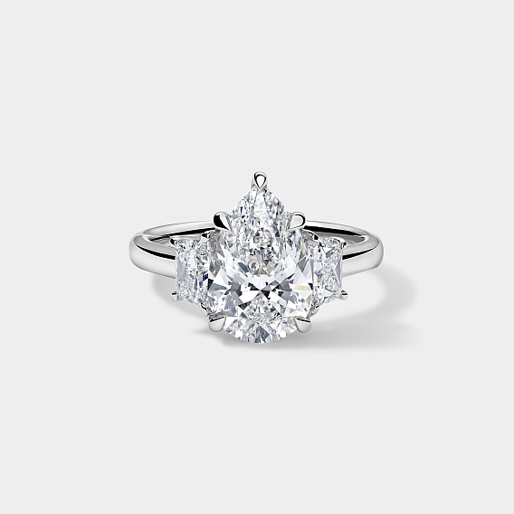 Pear CUT ENGAGEMENT RING with trapezoids