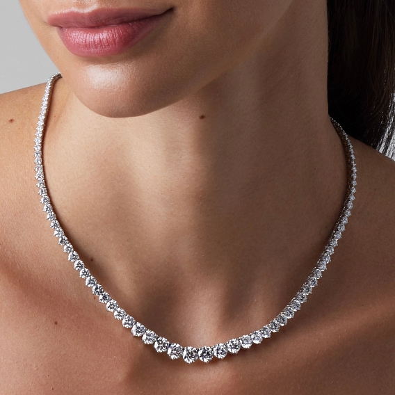 14K White Gold Graduating Necklace 17 CTW...