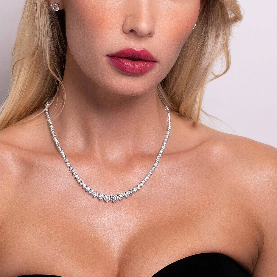 picture 14K White Gold Graduating Necklace 17 CTW...