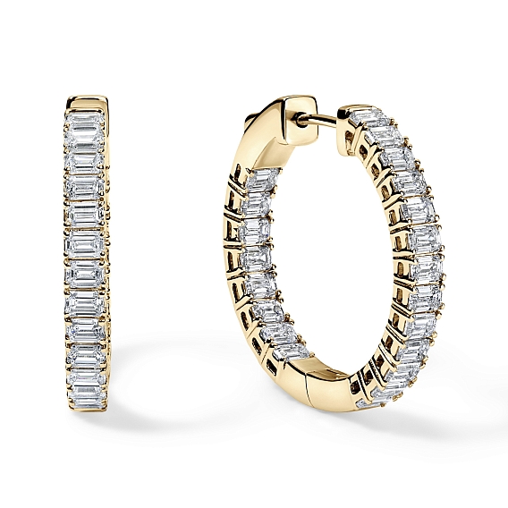 14K Yellow Gold Emerald Hoops 3 CTW