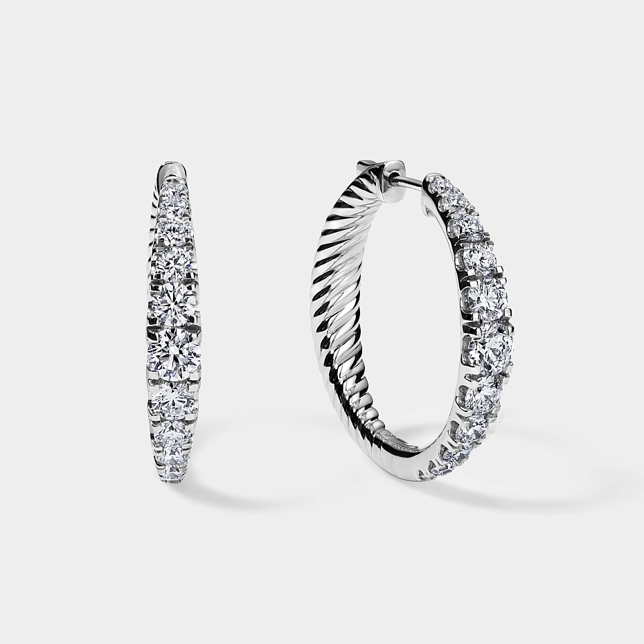 picture 14K White Gold Graduation Hoops 3 CTW