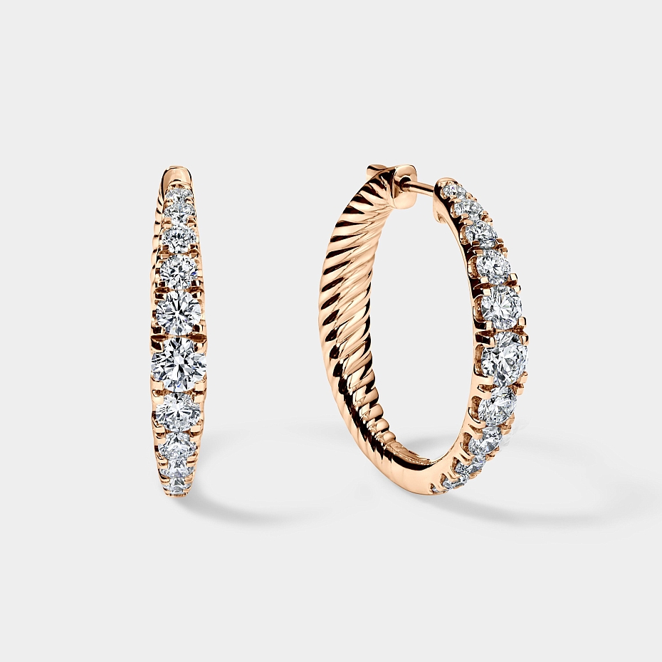 picture 14K Rose Gold Graduation Hoops 3 CTW