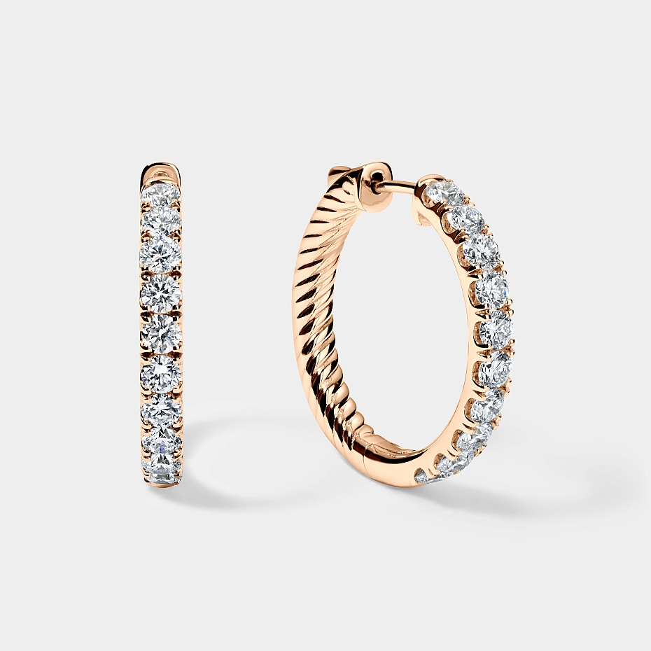 picture 14K Rose Gold Round Split Hoops 3 CTW…