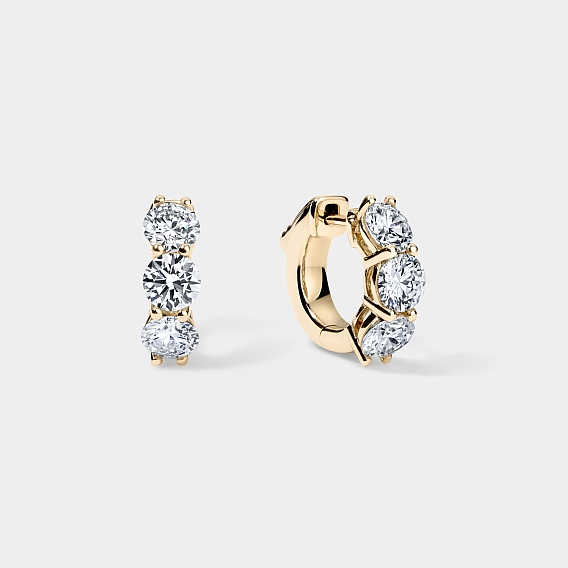 14K Yellow Gold 3 Stone Huggies 4 CTW…