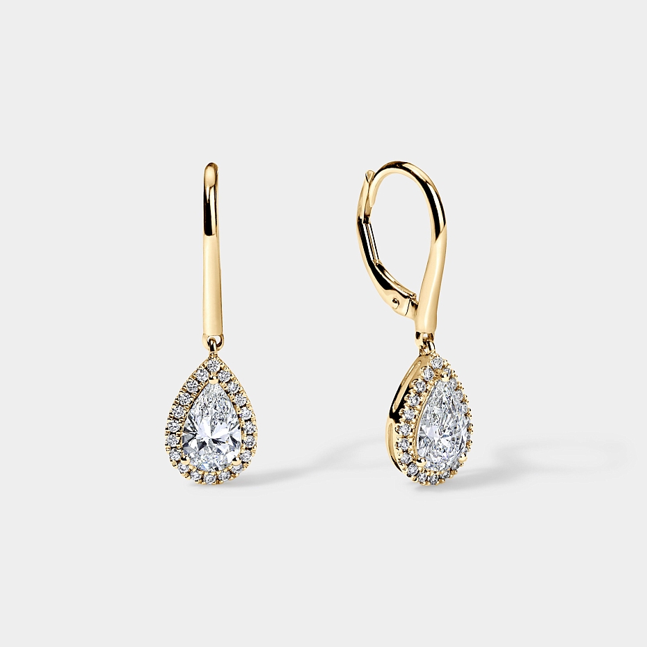 picture 14K Yellow Gold Pear Halo Earrings 1.7 CTW