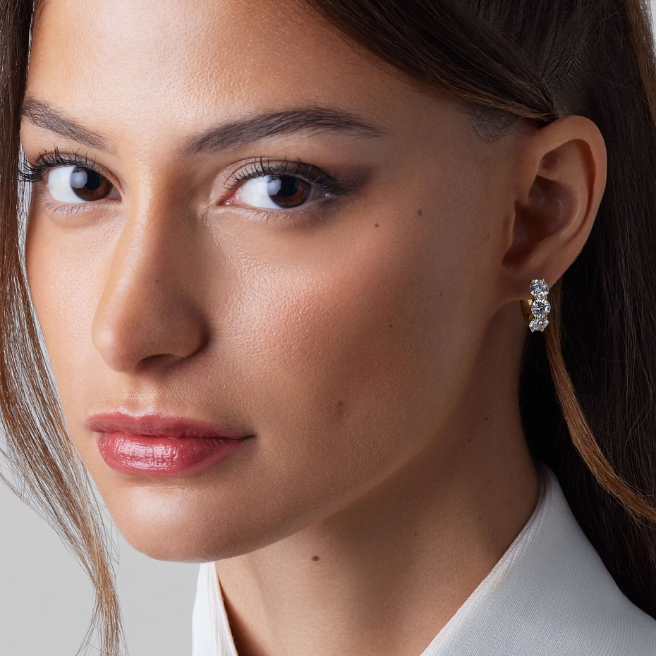 picture 14K Yellow Gold 3 Stone Huggies 4 CTW…