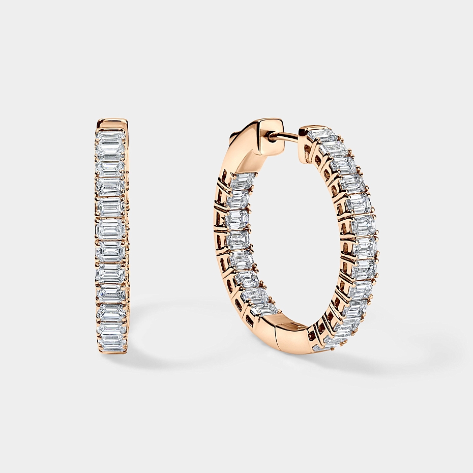 picture 14K Rose Gold Emerald  Hoops 3 CTW