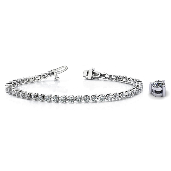 14K White Gold 3-Prong Tennis Bracelet 11 CTW...
