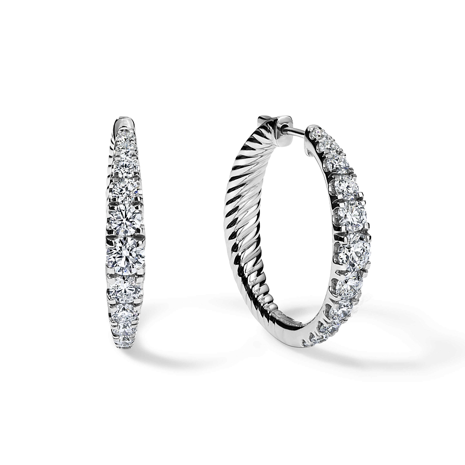 picture 14K White Gold Graduation Hoops 3 CTW