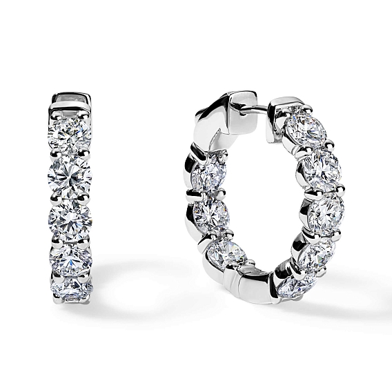 14K White Gold Inside Out Hoops 4 CTW...