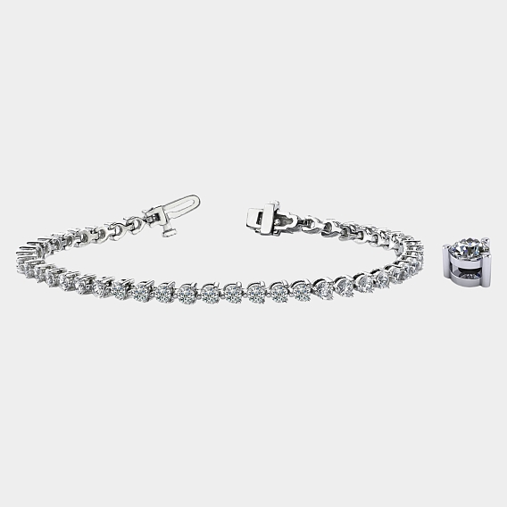 14K White Gold 3-Prong Tennis Bracelet 11 CTW...