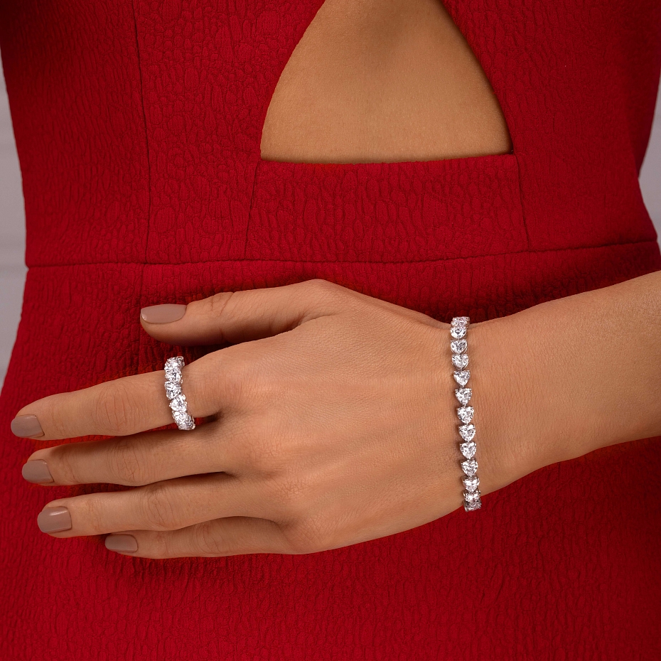 picture 14K White Gold Heart Tennis Bracelet 16 CTW