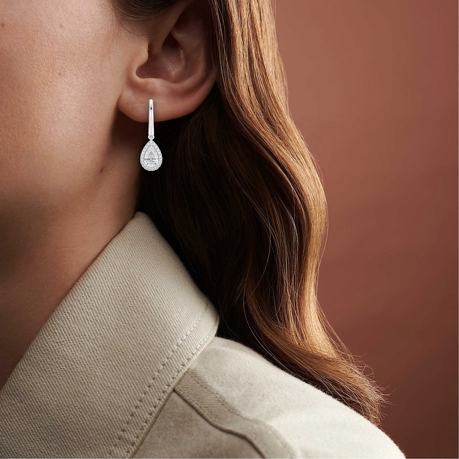 picture 14K White Gold Pear Halo Earrings 1.7 CTW
