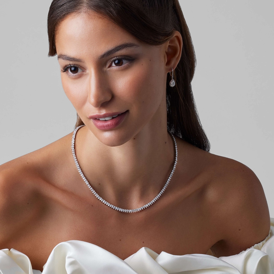 picture 14k White Gold Pear Tennis Necklace 13 CTW