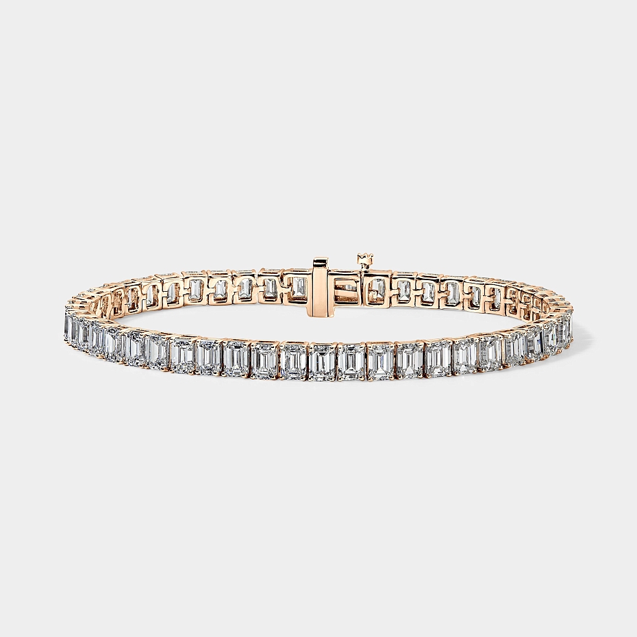 picture 14K Rose Gold Emerald Tennis Bracelet 12 CTW...