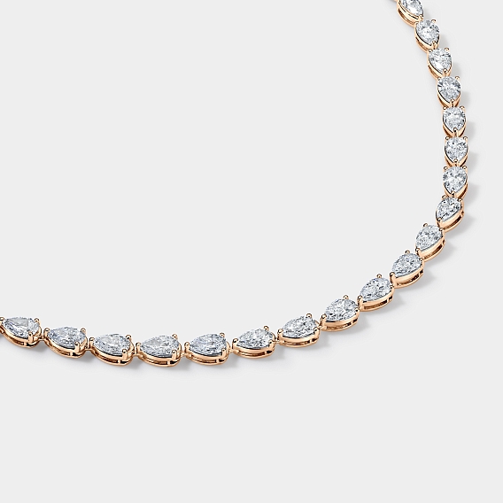 14k Rose Gold Pear Tennis Necklace 14 CTW