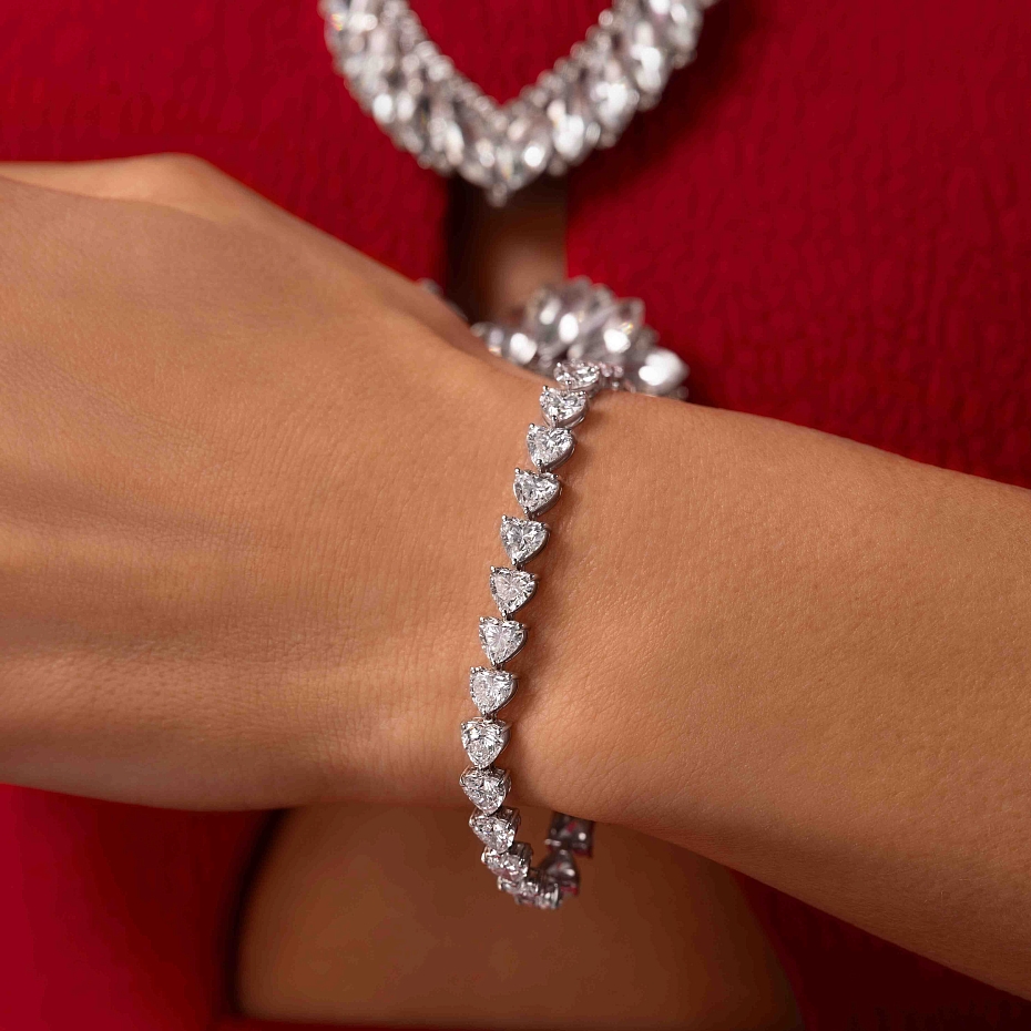 picture 14K White Gold Heart Tennis Bracelet 16 CTW