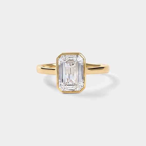 Bezel set Emerald CUT SOLITAIRE ENGAGEMENT RING