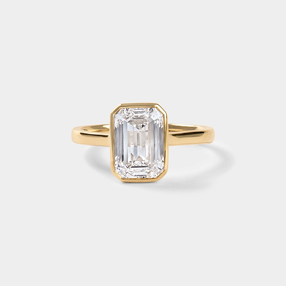 picture Bezel set Emerald CUT SOLITAIRE ENGAGEMENT RING