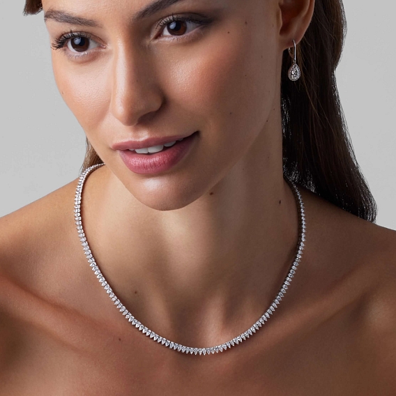 14k White Gold Pear Tennis Necklace 13 CTW
