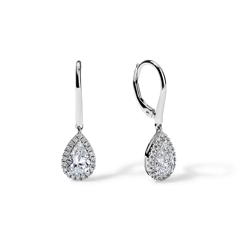 picture 14K White Gold Pear Halo Earrings 1.7 CTW