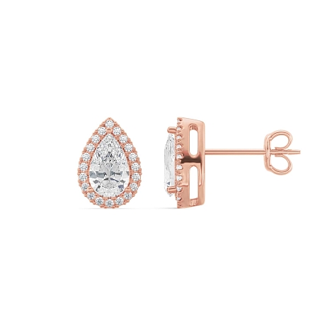 picture 14K Rose Gold Pear Halo Studs 1.25 CTW – Setepai