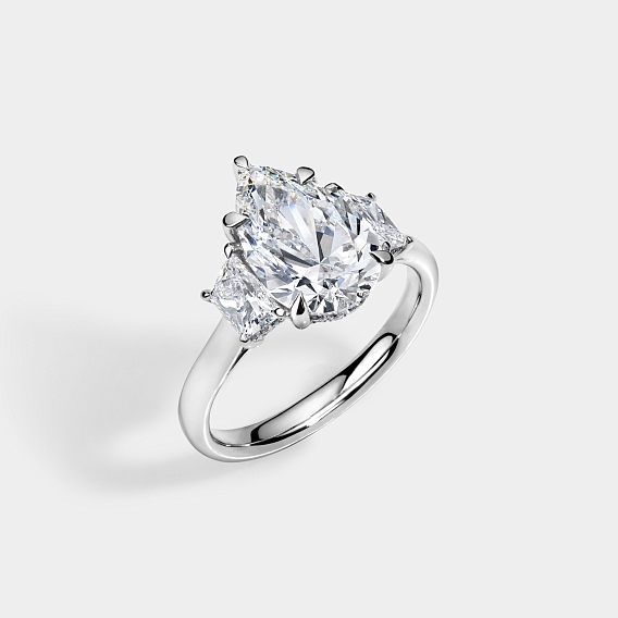 Pear CUT ENGAGEMENT RING with trapezoids