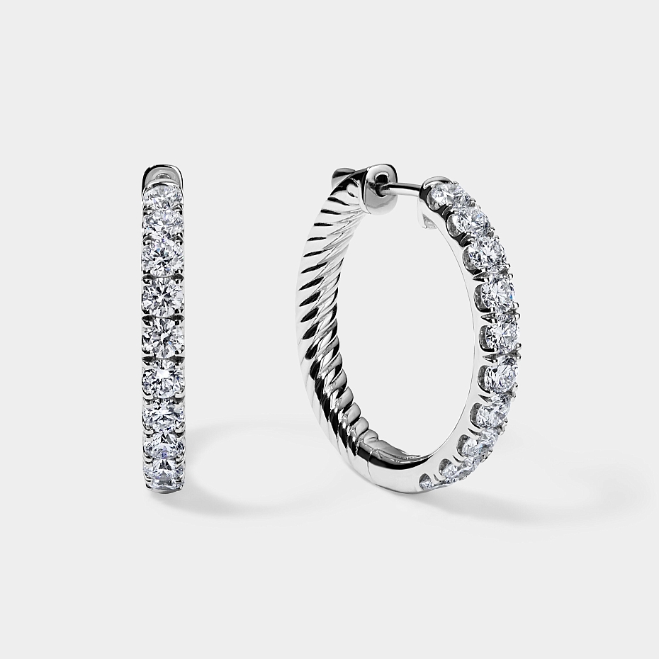 picture 14K White Gold Round Split Hoops 3 CTW…