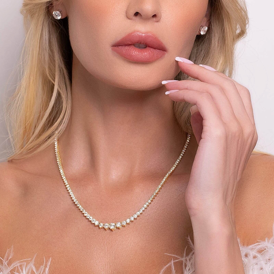 picture 18K Yellow Gold Graduating Necklace 14 CTW...