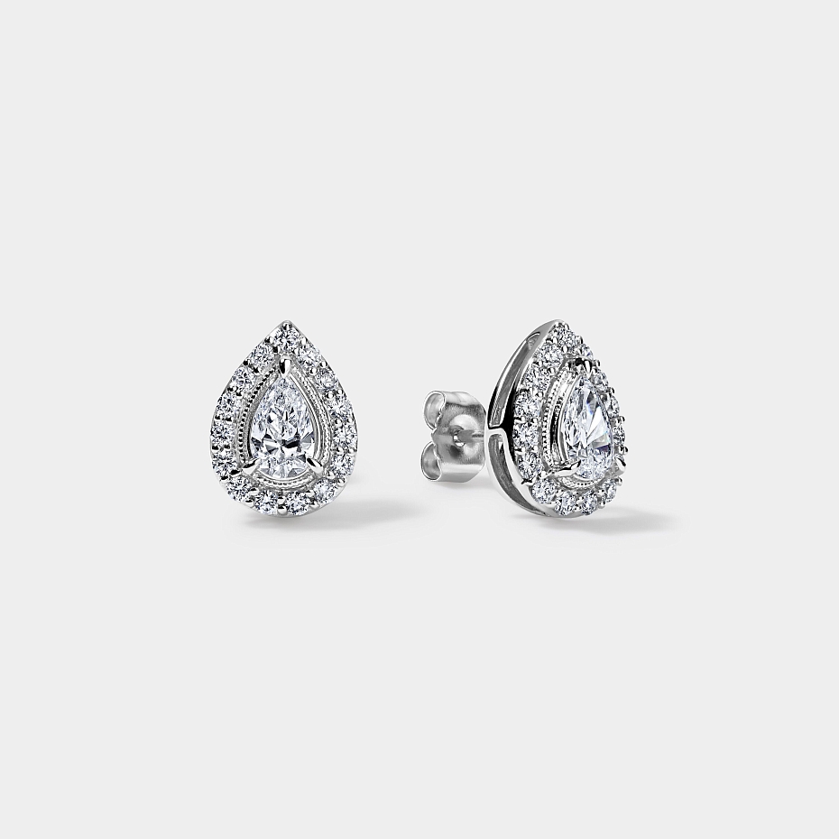 picture 14K White Gold Pear Halo Studs 1.25 CTW