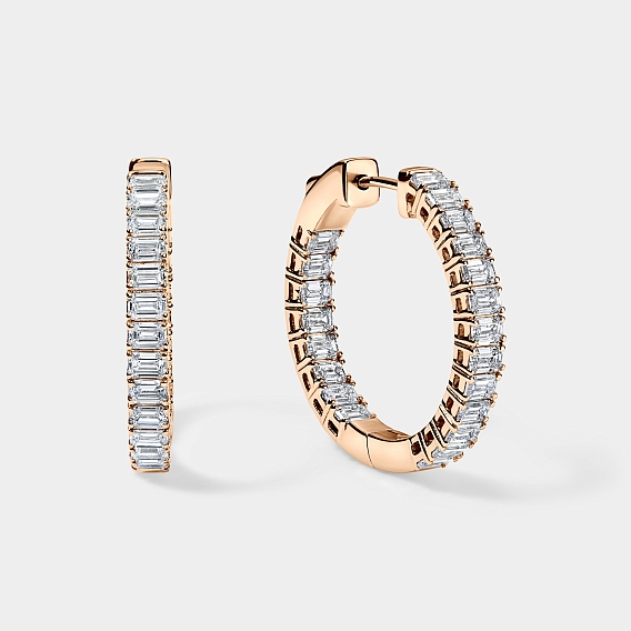 14K Rose Gold Emerald  Hoops 3 CTW