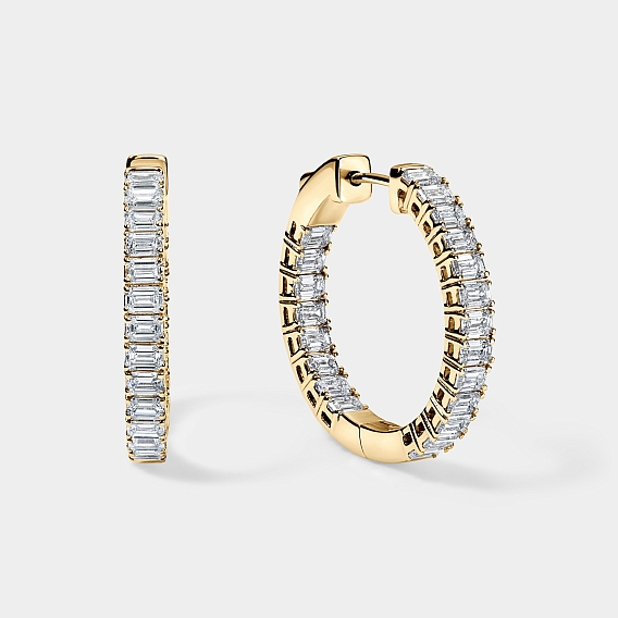 14K Yellow Gold Emerald Hoops 3 CTW