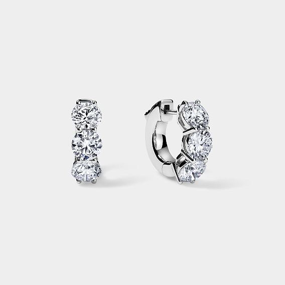 14K White Gold 3 Stone Huggies 4 CTW…