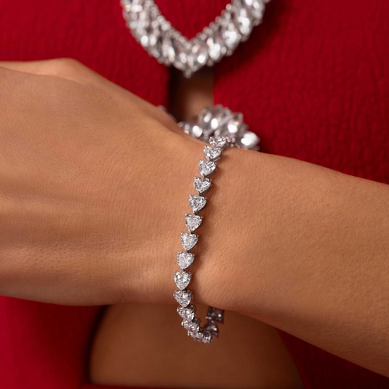 14K White Gold Heart Tennis Bracelet 16 CTW