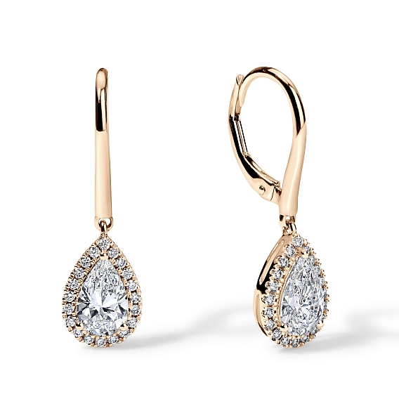 14K Rose Gold Pear Halo Earrings 1.7 CTW