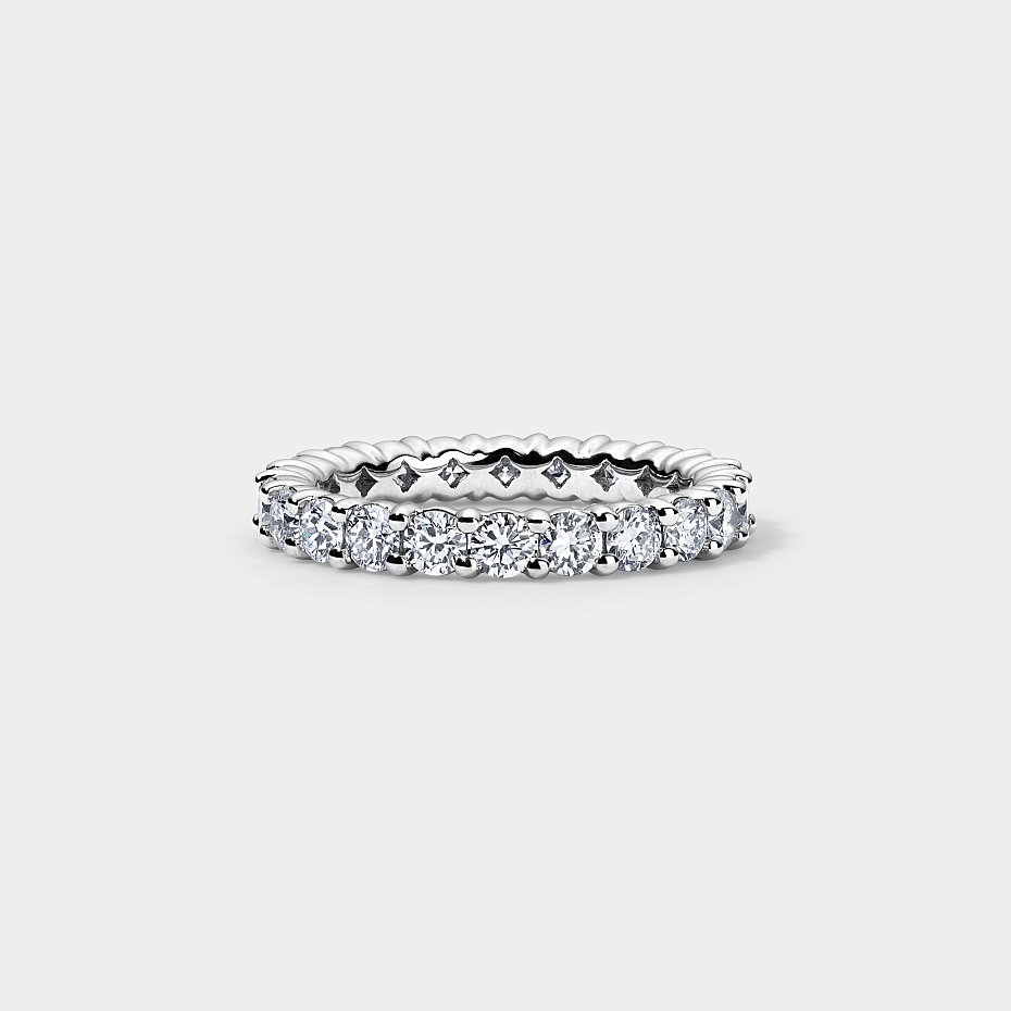 picture 14K White Gold Round Split Eternity Ring 2 CTW…