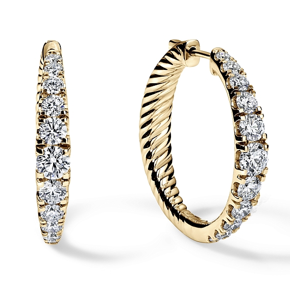 14K Yellow Gold Graduation Hoops 3 CTW
