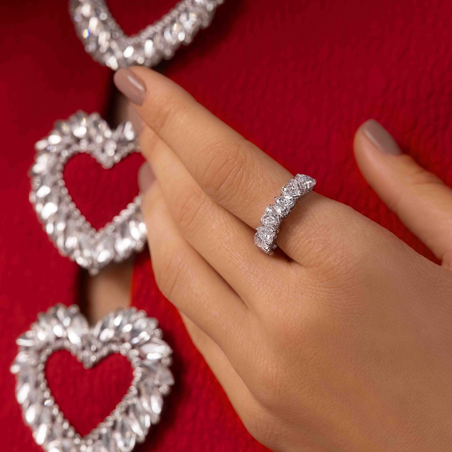 picture 14K White Gold Heart Anniversary Ring 3.5 CTW…