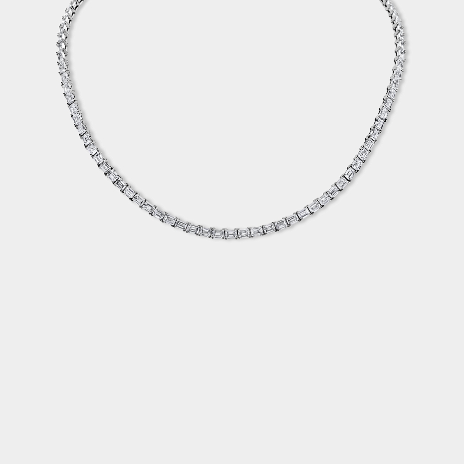 picture 18K White Gold Emerald Tennis Necklace  (28 CTW)