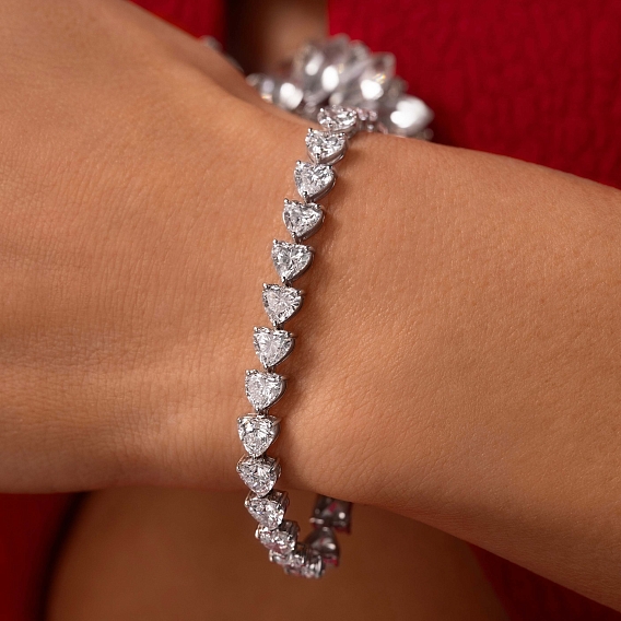 14K White Gold Heart Tennis Bracelet 16 CTW