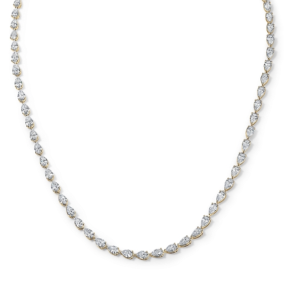 14k Yellow Gold Pear Tennis Necklace 14 CTW