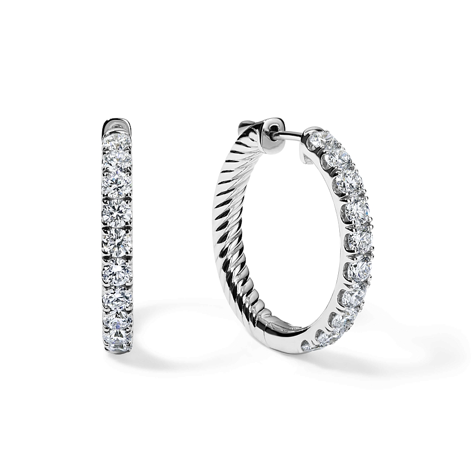 picture 14K White Gold Round Split Hoops 3 CTW…