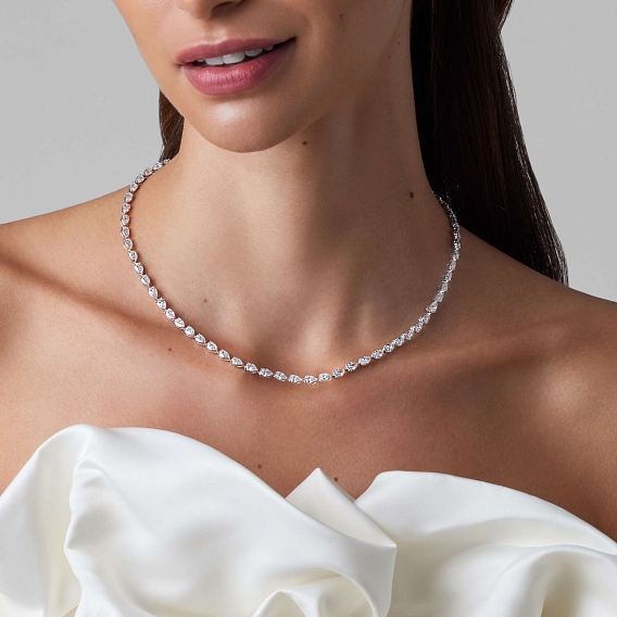 14k White Gold Pear Tennis Necklace 14 CTW