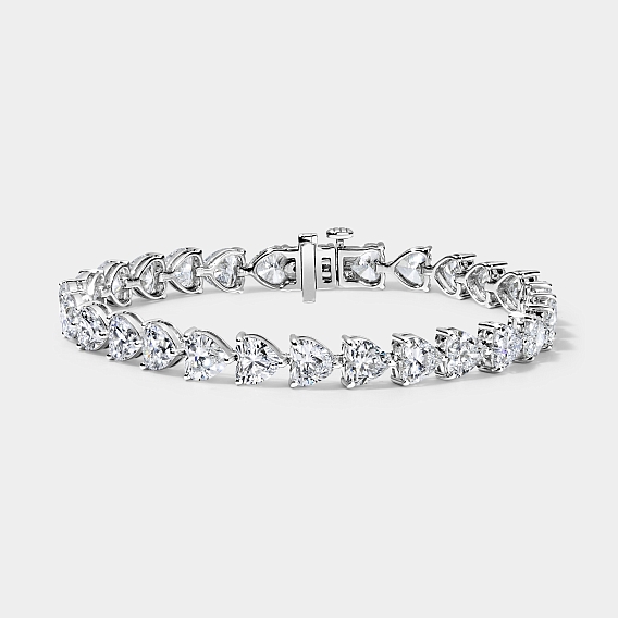 14K White Gold Heart Tennis Bracelet 16 CTW