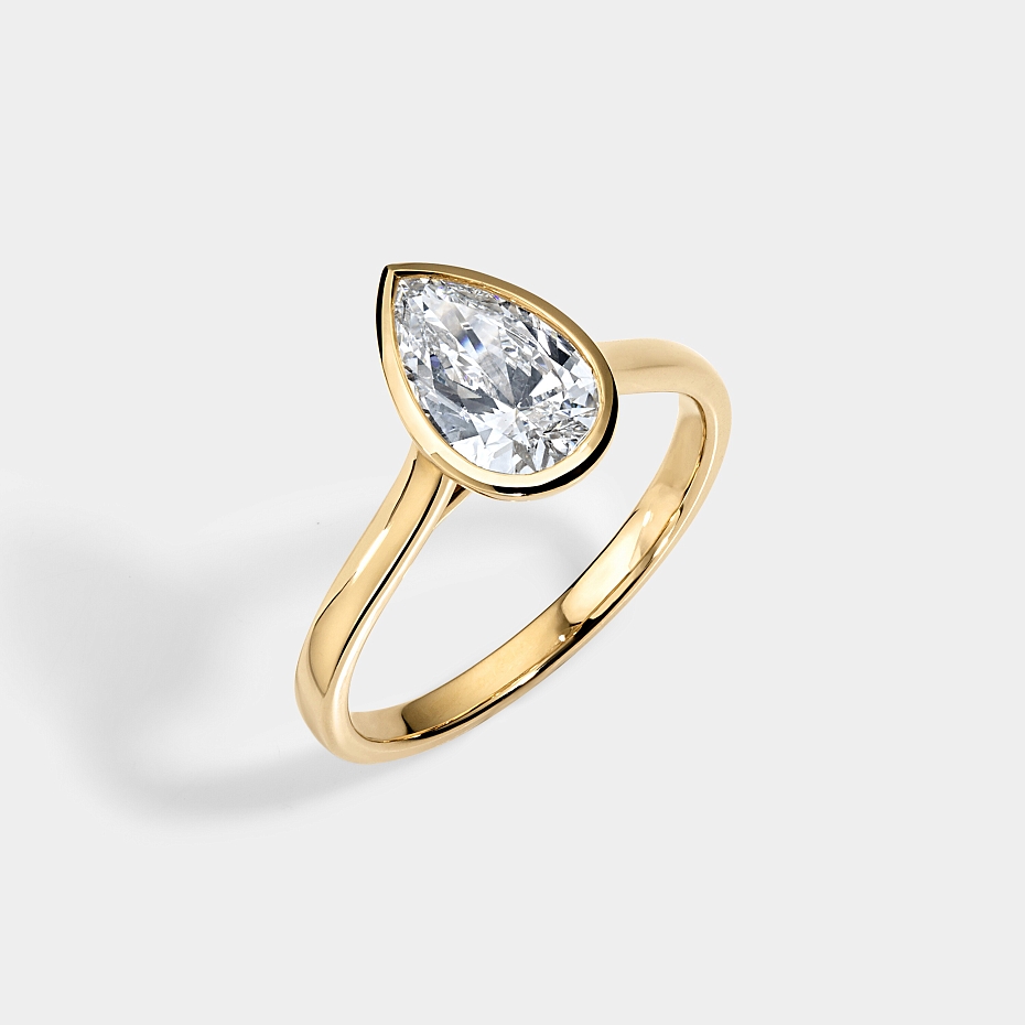 picture Bezel set Pear CUT SOLITAIRE ENGAGEMENT RING