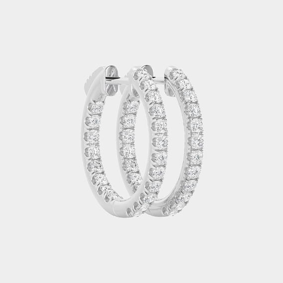 14K White Gold Round Hoops 1.3'' 3 CTW…