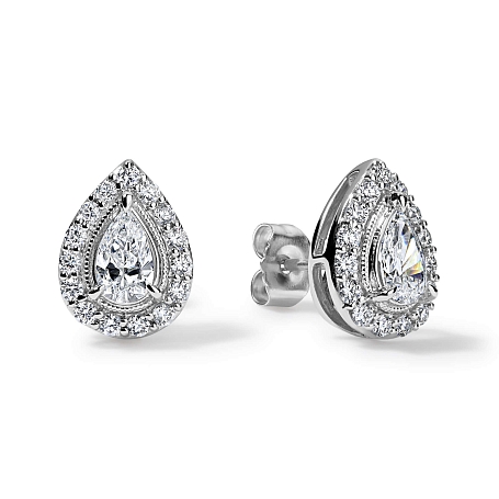 picture 14K White Gold Pear Halo Studs 1.25 CTW – Setepai