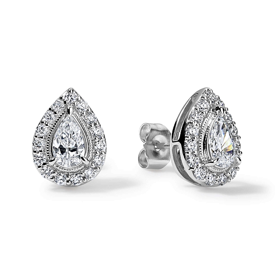 14K White Gold Pear Halo Studs 1.25 CTW