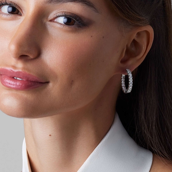 14K White Gold Oval Hoops 3.5 CTW