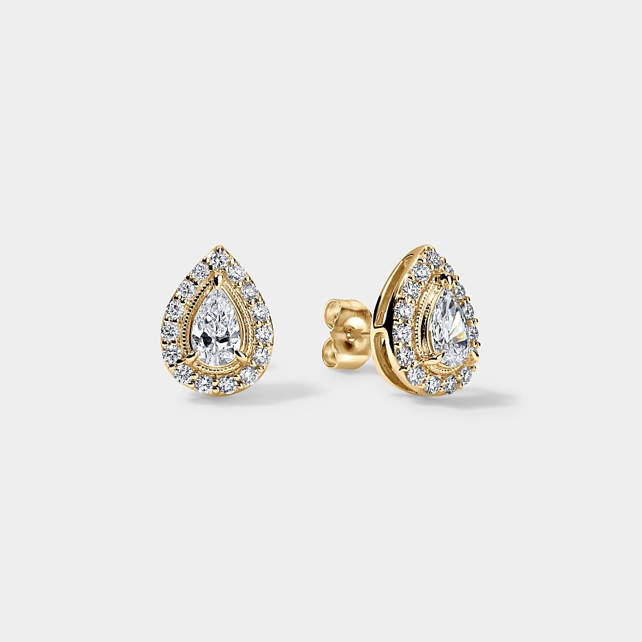 picture 14K Yellow Gold Pear Halo Studs 1.25 CTW